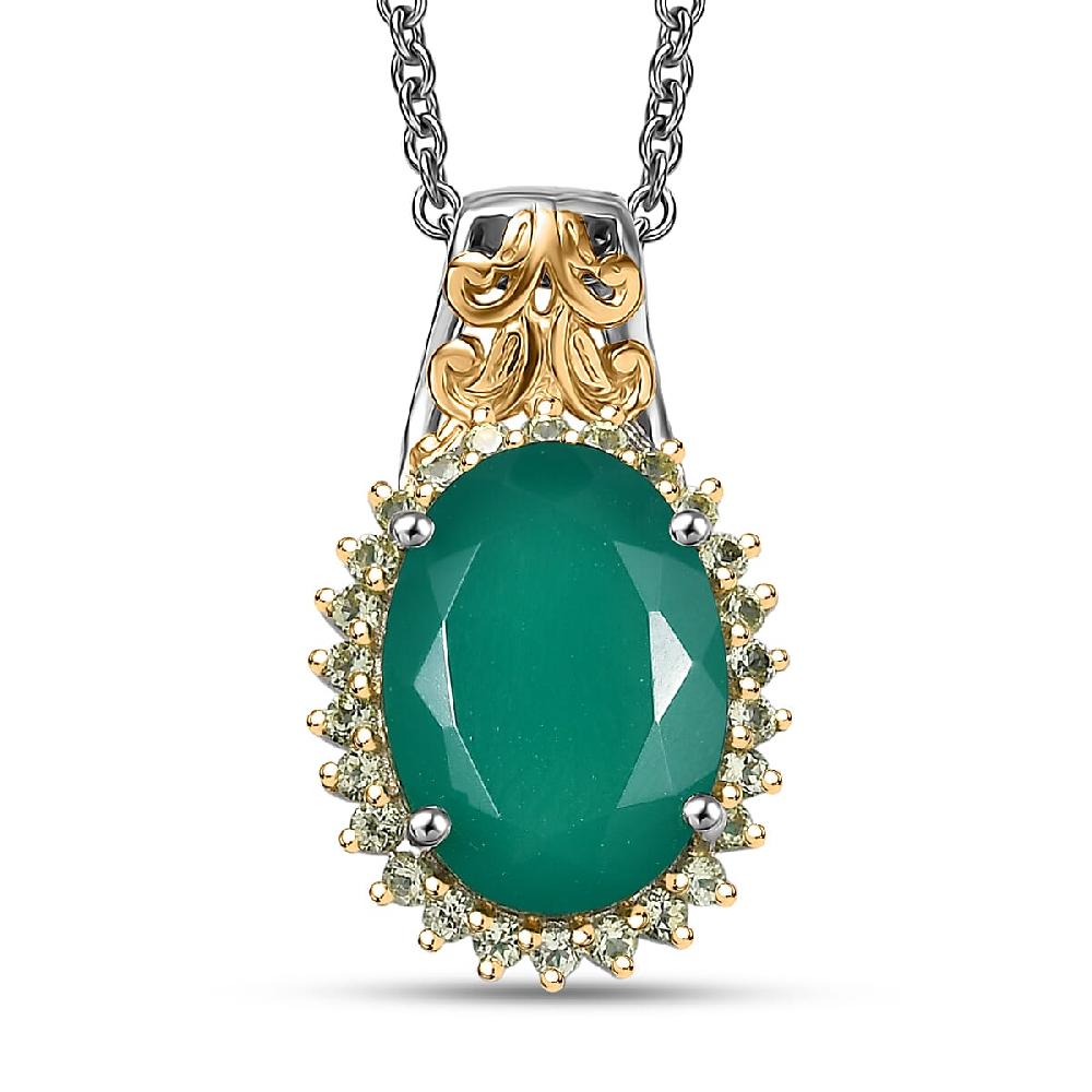 shop lc EverTrue Verde Onyx Hebei Peridot Pendant in Platinum Bond with Stainless Steel Necklace 5.40 ctw (20 Inches)