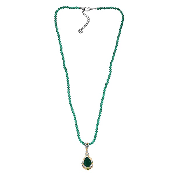 Shop Lc EverTrue Verde Onyx Hebei Peridot Pendant With Beaded Necklace In 18K YG Plated And Platinum Bond 30.20 Ctw (20 Inches)
