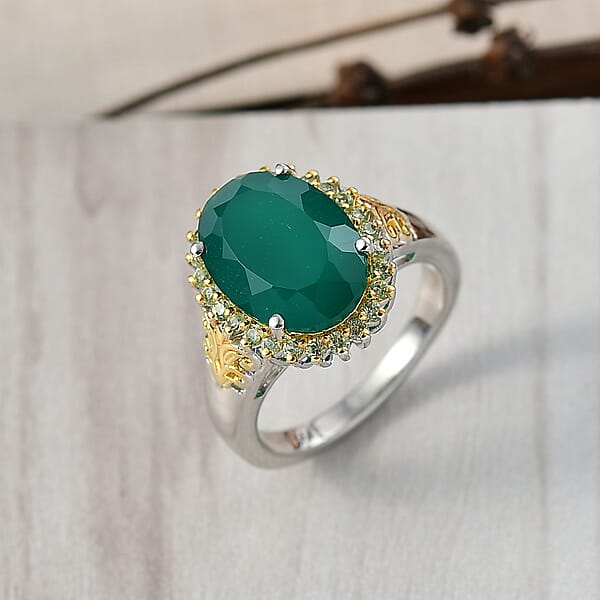 Shop Lc EverTrue Verde Onyx Hebei Peridot Ring In 18K YG Plated And Platinum Bond 5.50 Ctw