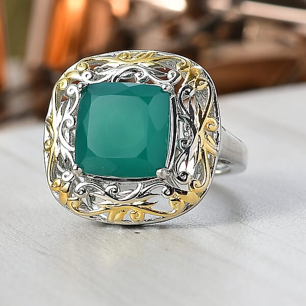 Shop Lc EverTrue Verde Onyx Ring In 18K YG Plated And Platinum Bond 5.40 Ctw