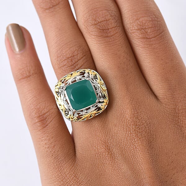 Shop Lc EverTrue Verde Onyx Ring In 18K YG Plated And Platinum Bond 5.40 Ctw