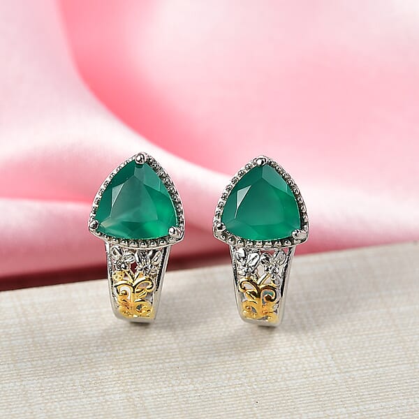 Shop Lc EverTrue Verde Onyx White Zircon Earrings In 18K YG Plated And Platinum Bond 3.00 Ctw