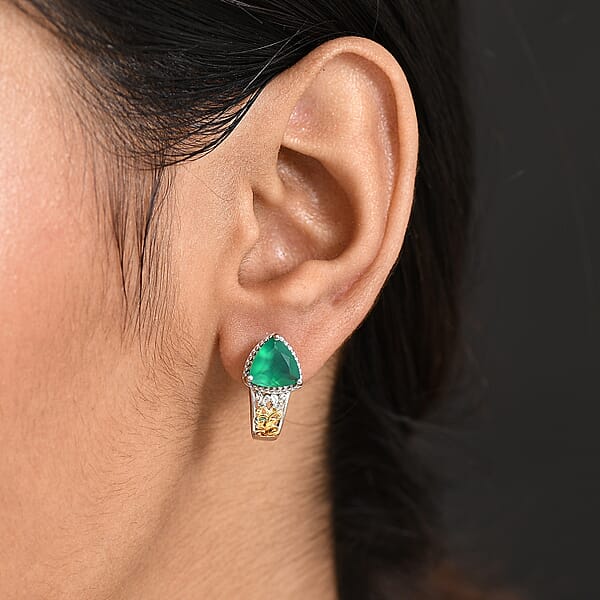 Shop Lc EverTrue Verde Onyx White Zircon Earrings In 18K YG Plated And Platinum Bond 3.00 Ctw