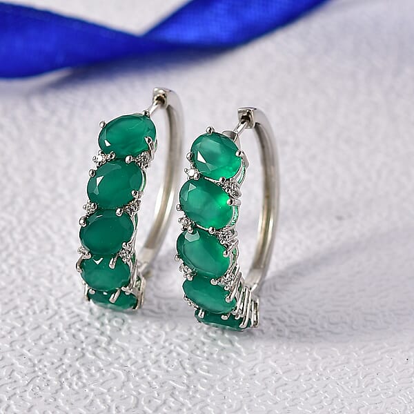 Shop Lc EverTrue Verde Onyx White Zircon Earrings In Platinum Bond 11.90 Ctw