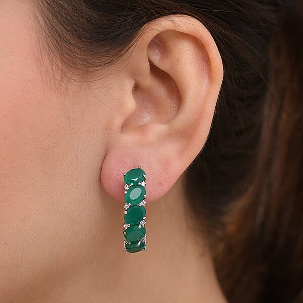 Shop Lc EverTrue Verde Onyx White Zircon Earrings In Platinum Bond 11.90 Ctw