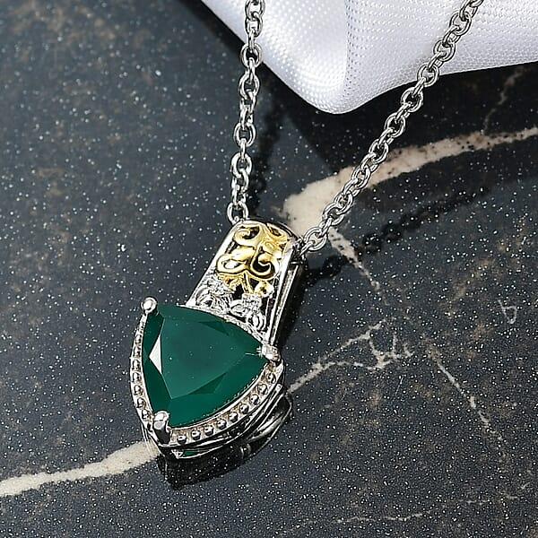 Shop Lc EverTrue Verde Onyx White Zircon Garden Crest Pendant In 18K YG Plated And Platinum Bond With Stainless Steel Necklace 2.20 Ctw (20 Inches)