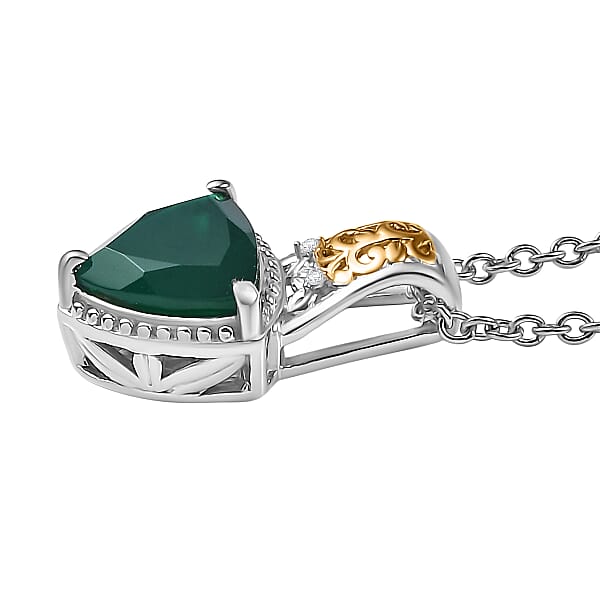 Shop Lc EverTrue Verde Onyx White Zircon Garden Crest Pendant In 18K YG Plated And Platinum Bond With Stainless Steel Necklace 2.20 Ctw (20 Inches)