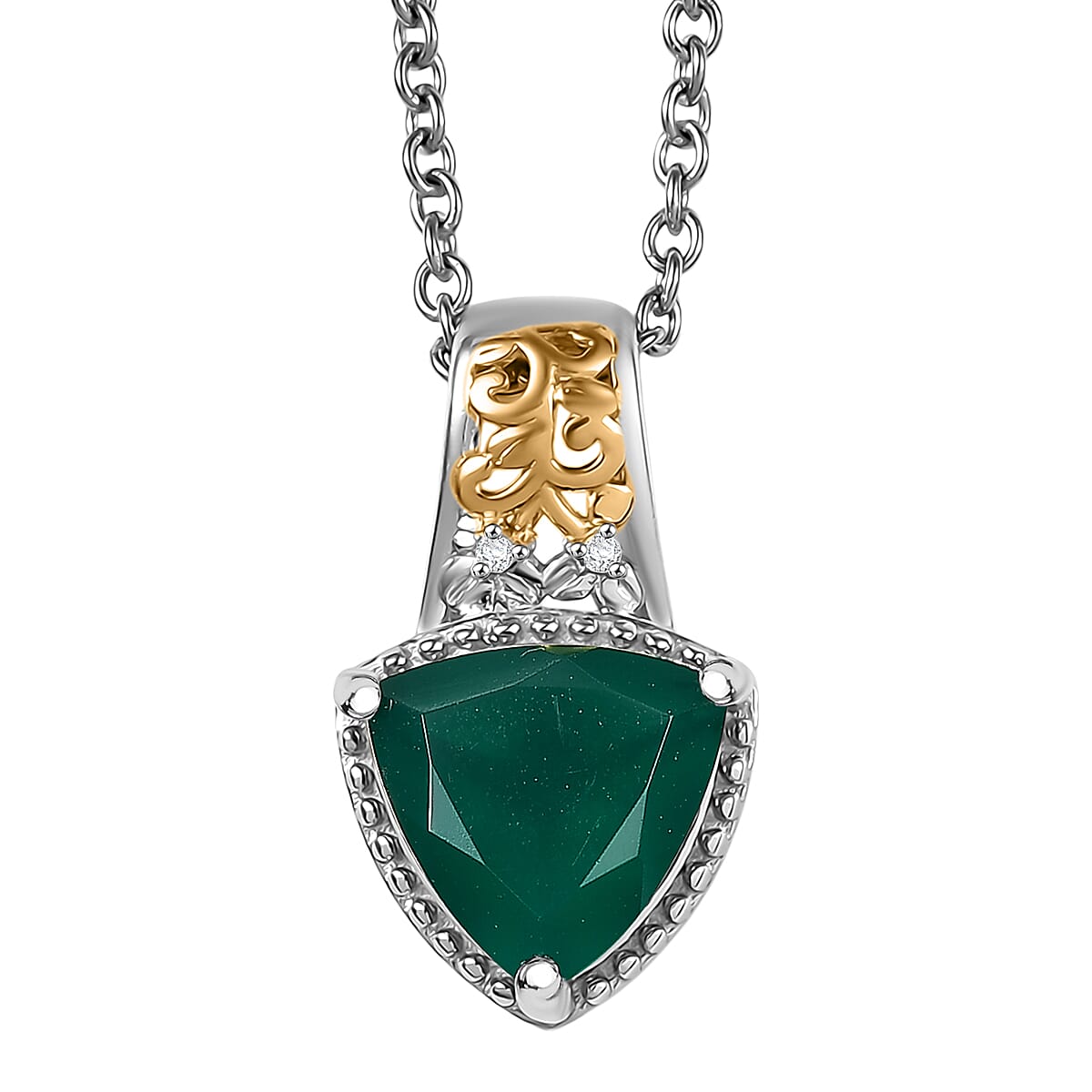 shop lc EverTrue Verde Onyx White Zircon Garden Crest Pendant in 18K YG Plated and Platinum Bond with Stainless Steel Necklace 2.20 ctw (20 Inches)