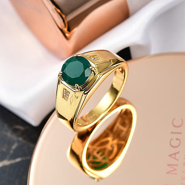 Shop Lc EverTrue Verde Onyx White Zircon Men's Ring In 18K YG Plated 1.80 Ctw