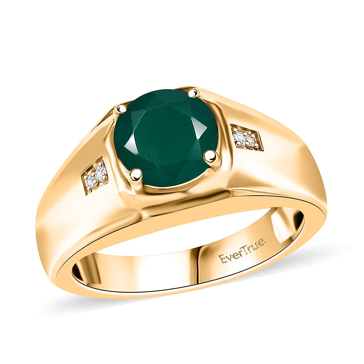 shop lc EverTrue Verde Onyx White Zircon Men's Ring in 18K YG Plated 1.80 ctw