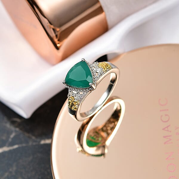 Shop Lc EverTrue Verde Onyx White Zircon Ring In 18K YG Plated And Platinum Bond 2.25 Ctw