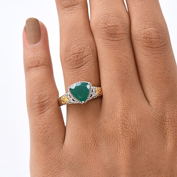 Shop Lc EverTrue Verde Onyx White Zircon Ring In 18K YG Plated And Platinum Bond 2.25 Ctw