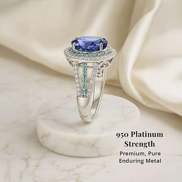 Shop Lc Exclusive Vault Collection Certified & Appraised Rhapsody AAAA Tanzanite Paraiba Tourmaline And E-F VS Diamond 6.80 Ctw Ring In 950 Platinum 10.70 Grams