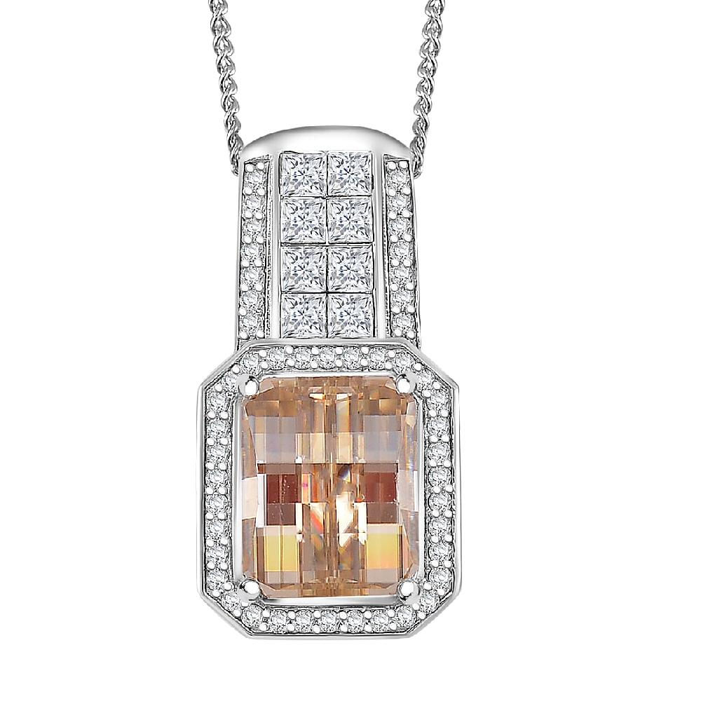 shop lc Fancy Cut Champagne and White Moissanite 4.30 ctw Art Deco Pendant Necklace in Rhodium Over Sterling Silver 18 Inches