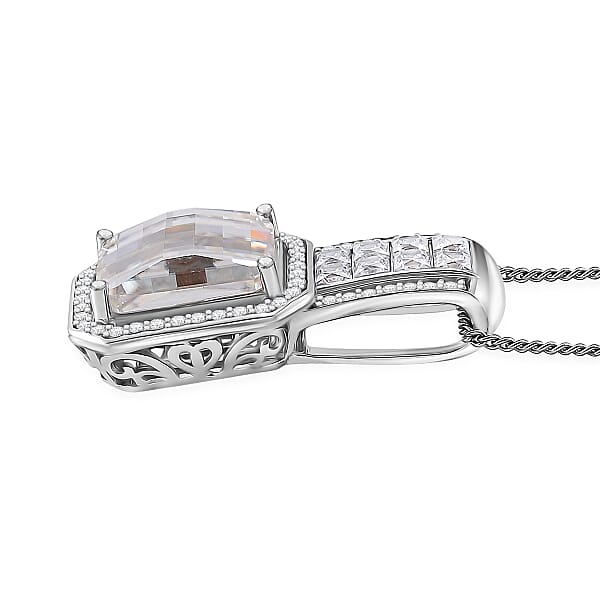 Shop Lc Fancy Cut White Moissanite 4.25 Ctw Art Deco Pendant Necklace In Rhodium Over Sterling Silver 18 Inches