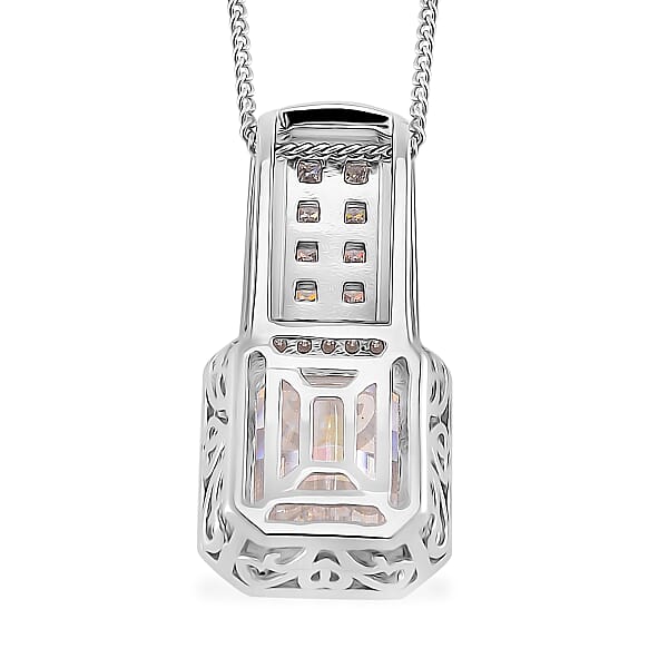 Shop Lc Fancy Cut White Moissanite 4.25 Ctw Art Deco Pendant Necklace In Rhodium Over Sterling Silver 18 Inches