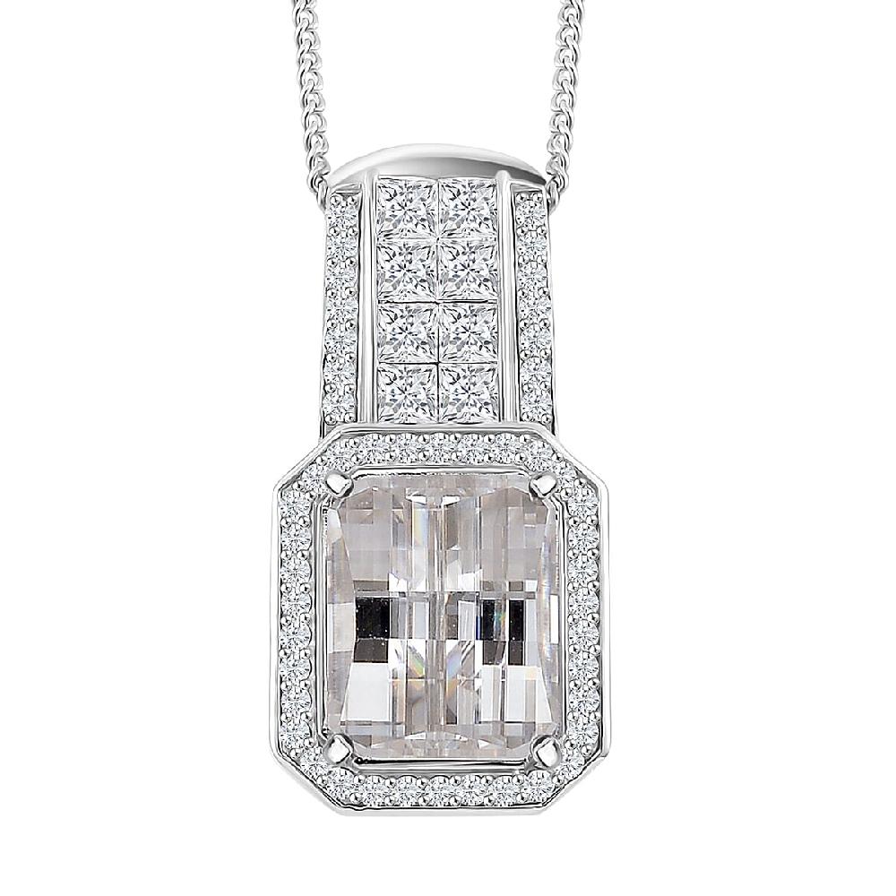 shop lc Fancy Cut White Moissanite 4.25 ctw Art Deco Pendant Necklace in Rhodium Over Sterling Silver 18 Inches