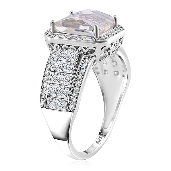 Shop Lc Fancy Cut White Moissanite 5.00 Ctw Art Deco Ring In Rhodium Over Sterling Silver