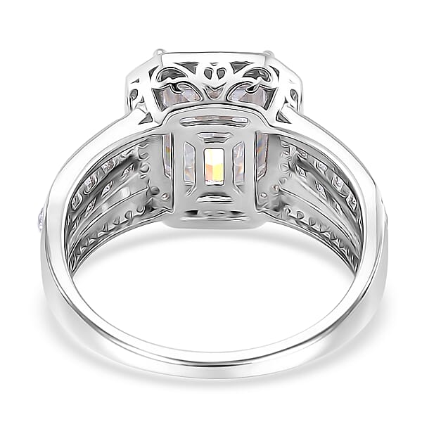 Shop Lc Fancy Cut White Moissanite 5.00 Ctw Art Deco Ring In Rhodium Over Sterling Silver