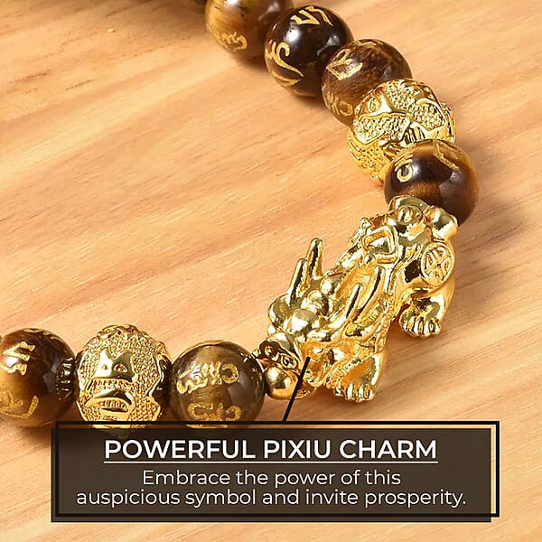 Shop Lc Feng Shui Yellow Tiger's Eye 214.00 Ctw Beaded Pi Xiu Necklace In Goldtone Bead Necklace For Women Unique Birthday Gifts (18-20 Inches)