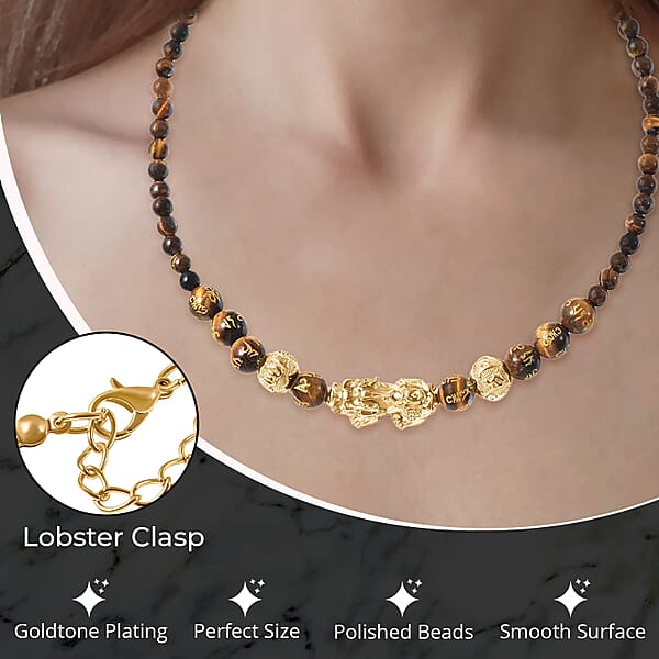 Shop Lc Feng Shui Yellow Tiger's Eye 214.00 Ctw Beaded Pi Xiu Necklace In Goldtone Bead Necklace For Women Unique Birthday Gifts (18-20 Inches)