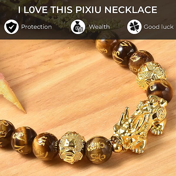 Shop Lc Feng Shui Yellow Tiger's Eye 214.00 Ctw Beaded Pi Xiu Necklace In Goldtone Bead Necklace For Women Unique Birthday Gifts (18-20 Inches)