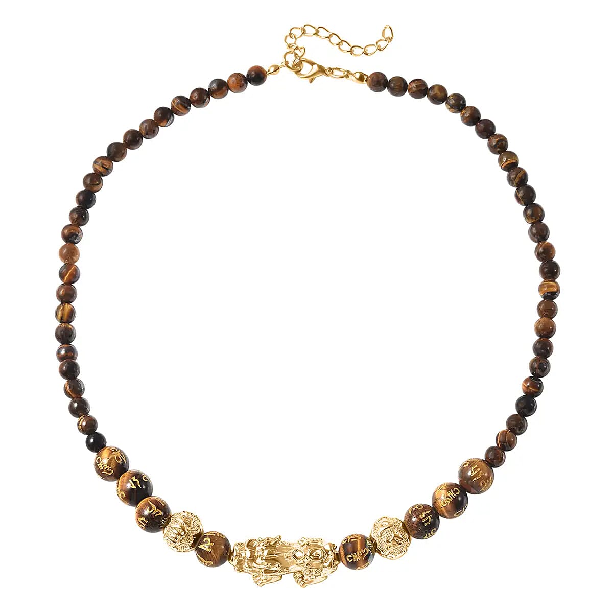 shop lc Feng Shui Yellow Tiger's Eye 214.00 ctw Beaded Pi Xiu Necklace in Goldtone Bead Necklace For Women Unique Birthday Gifts (18-20 Inches)