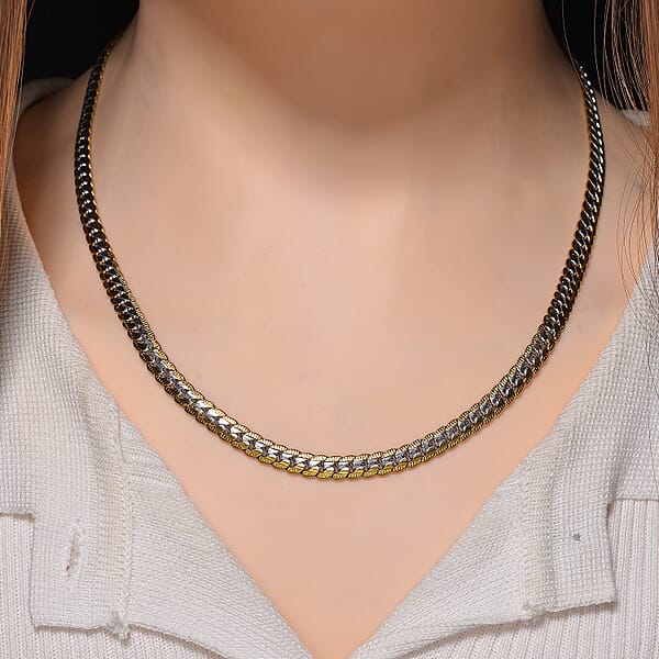 Shop Lc Flat Curb Chain Necklace In ION Plated YG And Stainless Steel 20-22 Inches