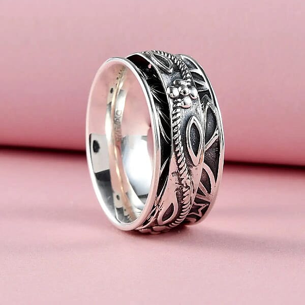 Shop Lc Floral Engraved Concave Spinner Ring In Sterling Silver Anxiety Ring For Women Fidget Rings For Anxiety For Women Stress Relieving Anxiety Ring Promise Rings (5 G)