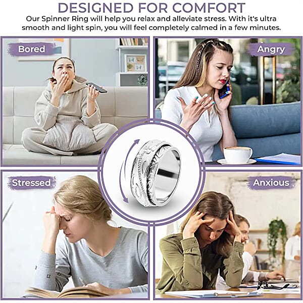 Shop Lc Floral Engraved Concave Spinner Ring In Sterling Silver Anxiety Ring For Women Fidget Rings For Anxiety For Women Stress Relieving Anxiety Ring Promise Rings (5 G)