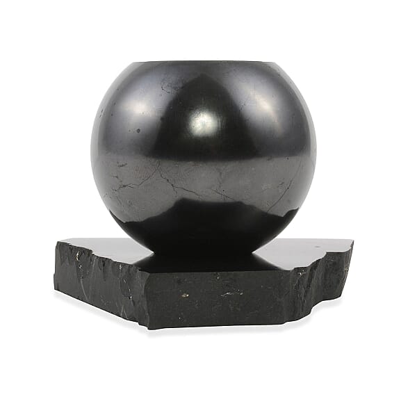 Shop Lc Floral Engraved Shungite Sphere With Stand (8cm) 275.80 Ctw