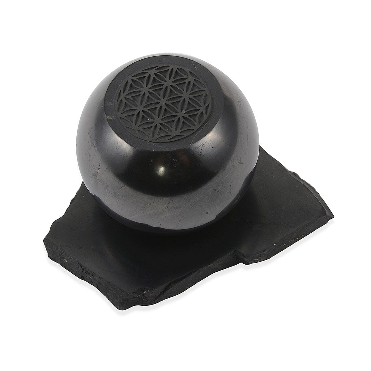 shop lc Floral Engraved Shungite Sphere with Stand (8cm) 275.80 ctw