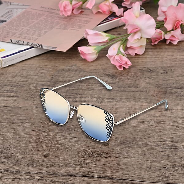 Shop Lc Flower Design UV400 Polarized Sunglass With Storage Bag- Yellow And Blue