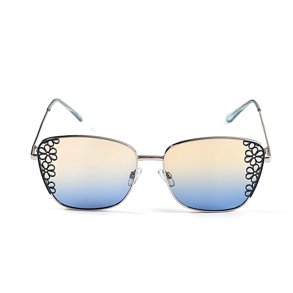 Shop Lc Flower Design UV400 Polarized Sunglass With Storage Bag- Yellow And Blue