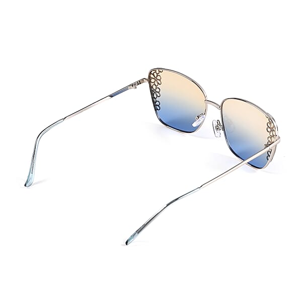 Shop Lc Flower Design UV400 Polarized Sunglass With Storage Bag- Yellow And Blue