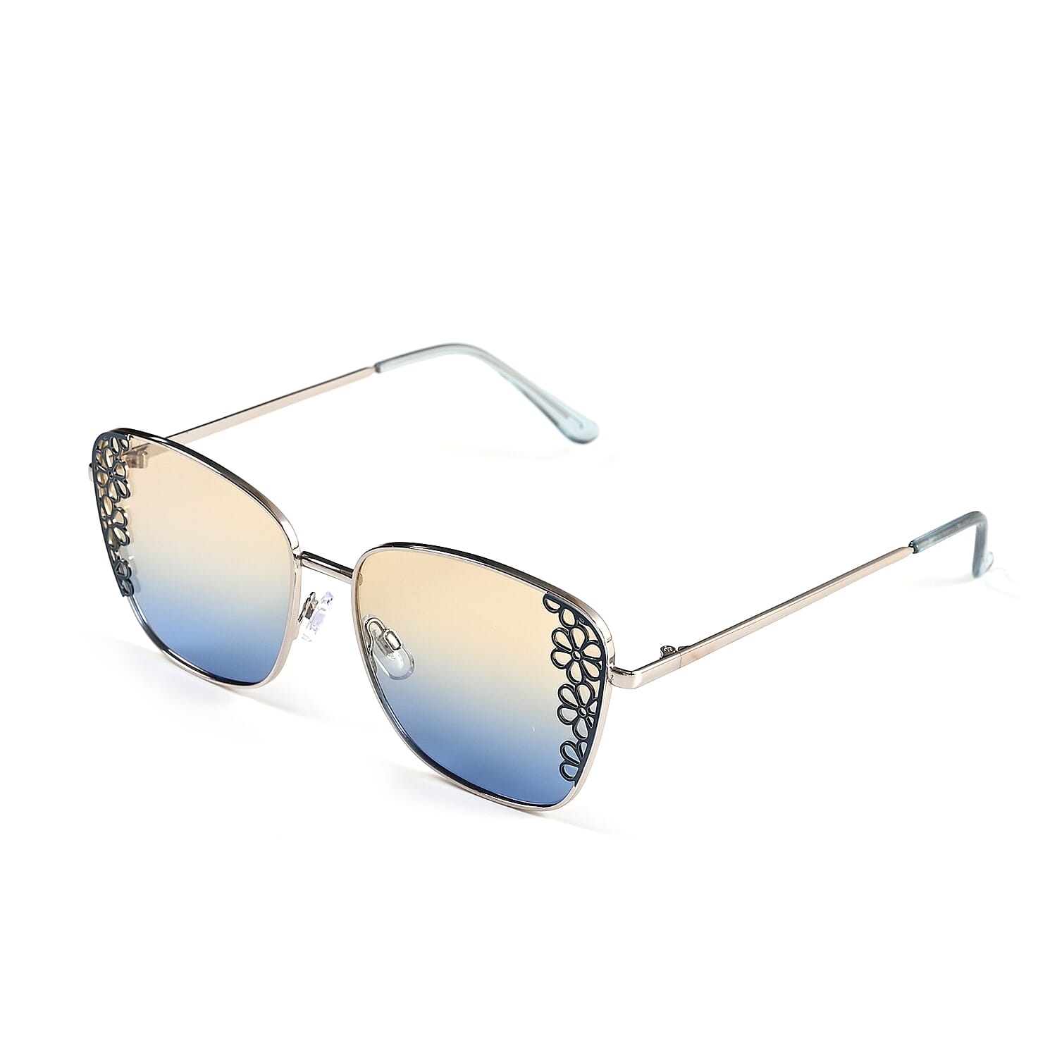 shop lc Flower Design UV400 Polarized Sunglass with Storage Bag- Yellow and Blue
