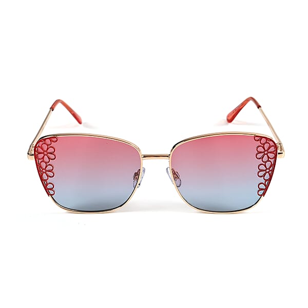 Shop Lc Flower Design UV400 Polarized Sunglass With Storage Bag- Pink And Blue