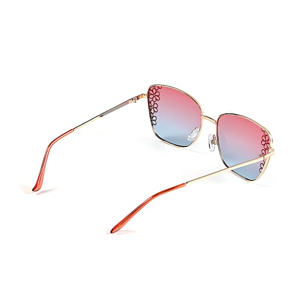 Shop Lc Flower Design UV400 Polarized Sunglass With Storage Bag- Pink And Blue