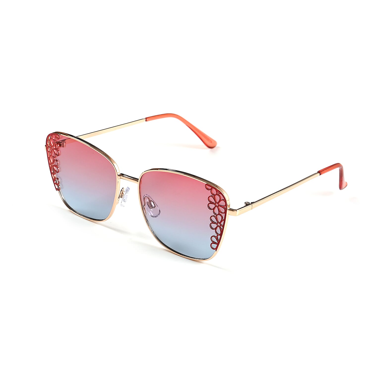 shop lc Flower Design UV400 Polarized Sunglass with Storage Bag- Pink and Blue