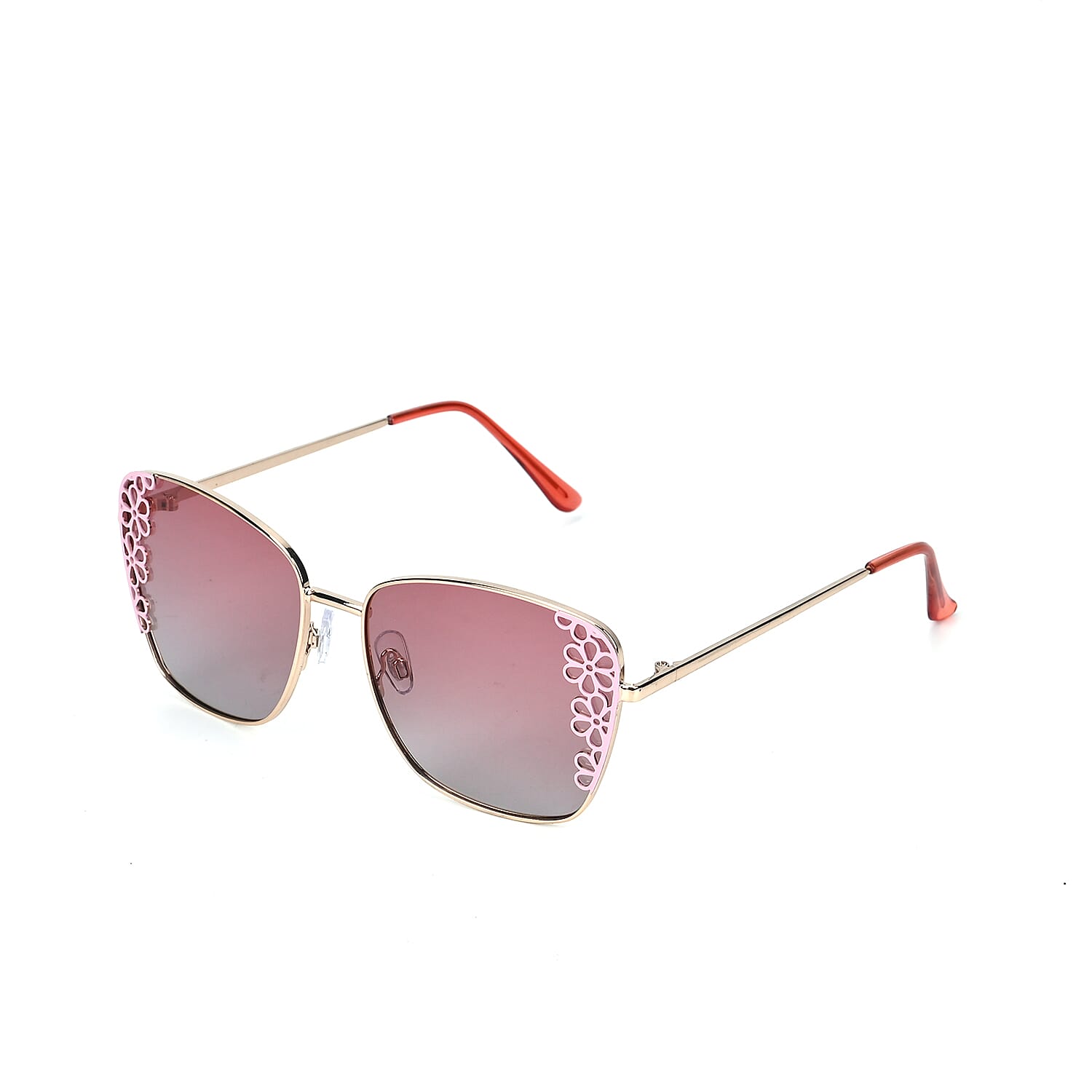 shop lc Flower Design UV400 Polarized Sunglass with Storage Bag- Pink