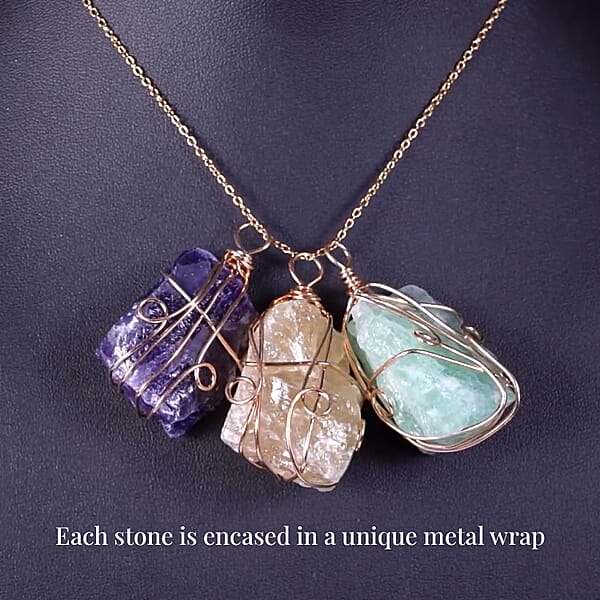 Shop Lc Fluorite Amethyst And Citrine 294.00 Ctw Pendant In Goldtone With ION Plated Yellow Gold Stainless Steel Necklace 20-22 Inches