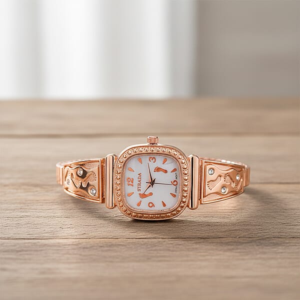 Shop Lc Foot Print In The Sand Strada Japanese Movement Simulated MOP Dial Watch In Rosetone And Stainless Steel