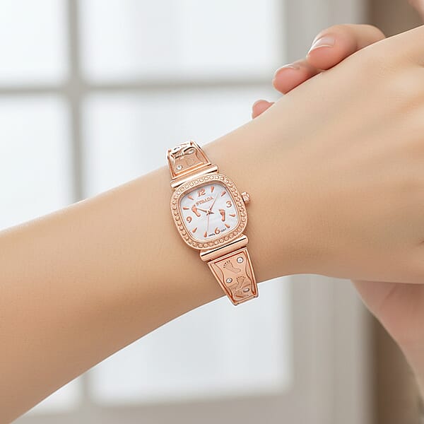 Shop Lc Foot Print In The Sand Strada Japanese Movement Simulated MOP Dial Watch In Rosetone And Stainless Steel