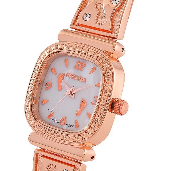 Shop Lc Foot Print In The Sand Strada Japanese Movement Simulated MOP Dial Watch In Rosetone And Stainless Steel