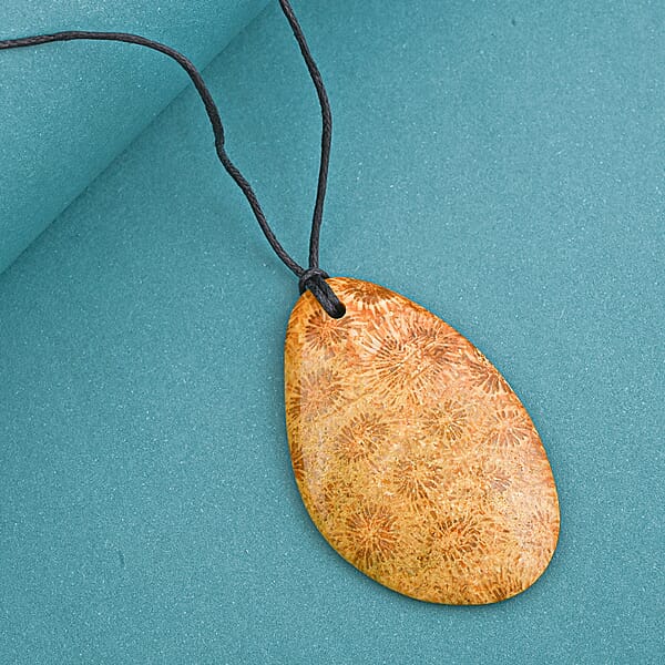 Shop Lc Freeform Hand Polished Coral Fossil Jasper 64.00 Ctw With Adjustable Black Cord Necklace