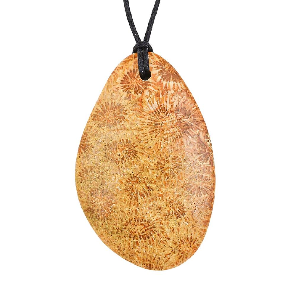 shop lc Freeform Hand Polished Coral Fossil Jasper 64.00 ctw with Adjustable Black Cord Necklace