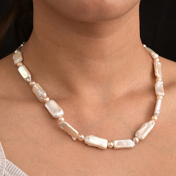 Shop Lc Fresh Water Pearl Necklace In Rhodium Over Sterling Silver 18 Inches