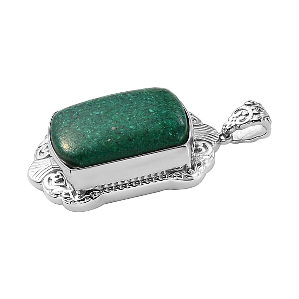 Shop Lc Freshened Malachite 21.20 Ctw Solitaire Pendant Without Chain In Platinum Over Copper With Magnet