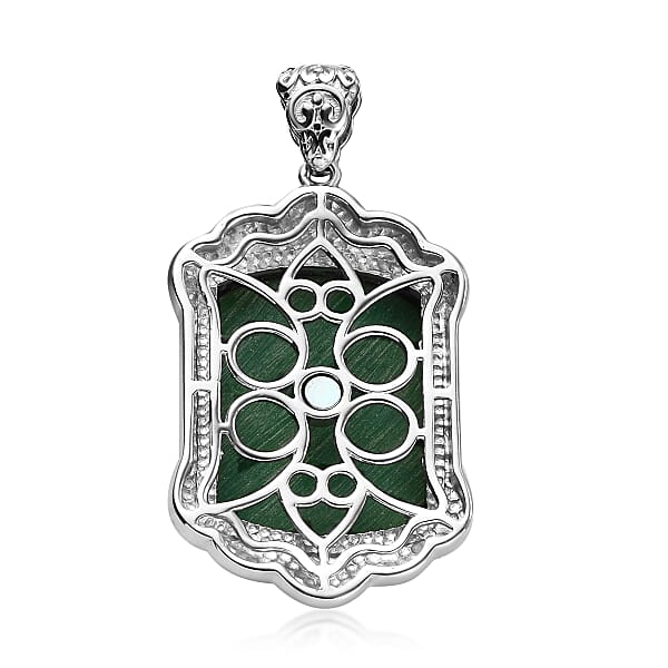Shop Lc Freshened Malachite 21.20 Ctw Solitaire Pendant Without Chain In Platinum Over Copper With Magnet