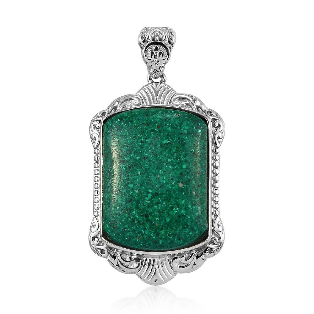 shop lc Freshened Malachite 21.20 ctw Solitaire Pendant without Chain in Platinum Over Copper with Magnet